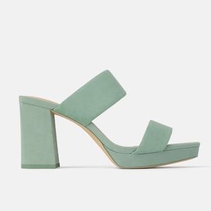 Zara Platform Heeled Leather Sandals 6.5